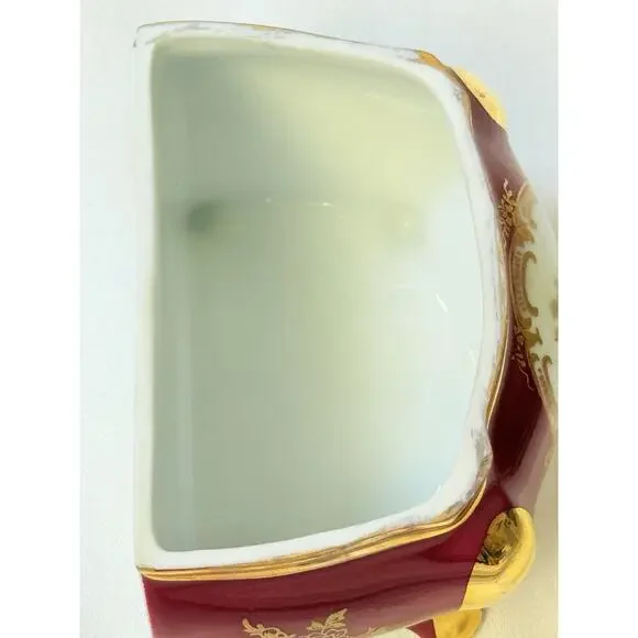 Vtg Porcelain SA Limoges Courting Couple Burgundy &Gold Trinket Box